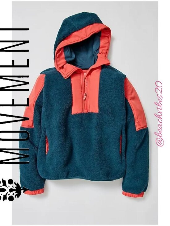 FP MOVEMENT Lead The Pack Pullover Fleece Teal Coral Combo Medium NWT - Picture 5 of 5
